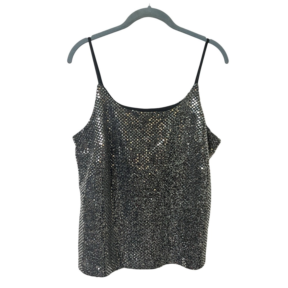 Y2K ‎ Jessica Tank Top Womens Silver Sequin Holiday Party Evening Going Out 90s
